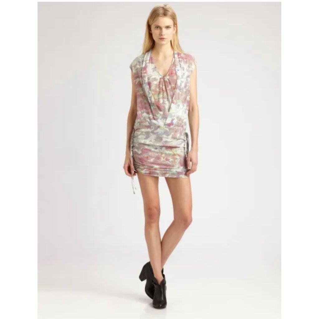 $484 Iro 4/6 M (2) Swan Sheer Silk Mini Dress Camo Drop Waist Pink Flapper